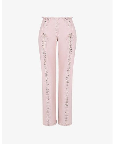 House Of Cb Elliot Lace-up Straight-leg Mid-rise Faux-leather Trouser - Pink