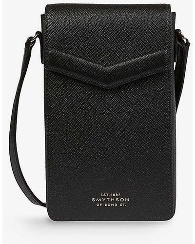 Smythson Envelope Leather Cross-body Phone Case Pouch - Black