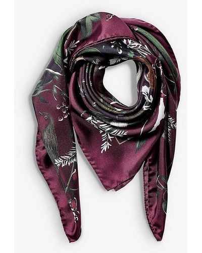Aspinal of London Woodland Graphic-print Silk Scarf - Red