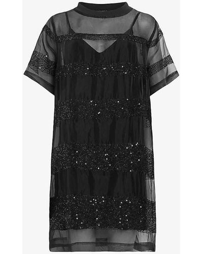 AllSaints Izabela Sequin-embellished Short-sleeve Mini Dress - Black