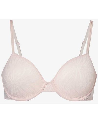 Calvin Klein Half-cup Underwired Recycled Nylon-blend Lace Bra - Natural