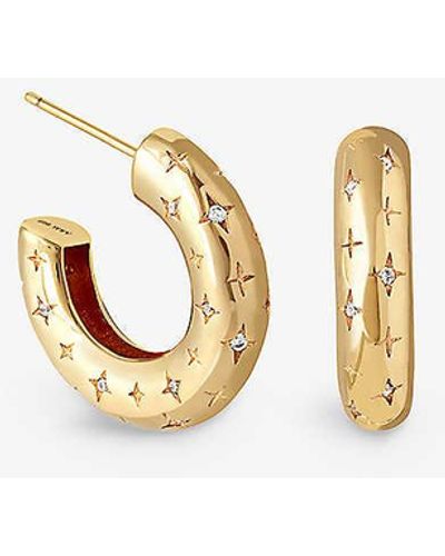 Astrid & Miyu Cosmic Star Dome 18ct Yellow -plated Brass And Cubic-zirconia Hoop Earrings - Metallic