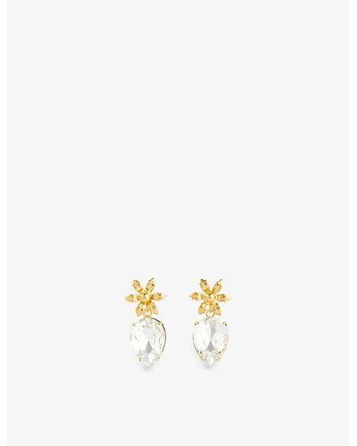 Lelet Flora 14ct Yellow -plated Metal And Swarovski Crystal Drop Earrings - Metallic