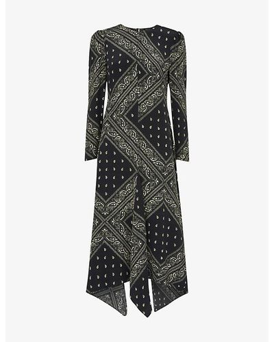 Whistles Bandana Print Asymmetric Hem Woven Midi Dress - Gray