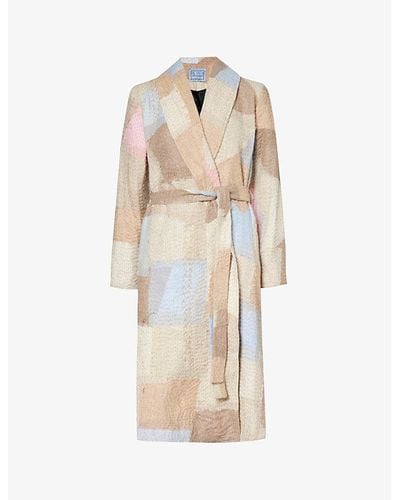 By Walid Patchwork Regular-fit Cashmere And Silk-blend Coat - Natural