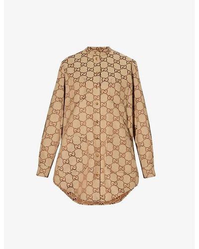 Gucci Monogram-pattern Textured Regular-fit Cotton-blend Shirt - Natural