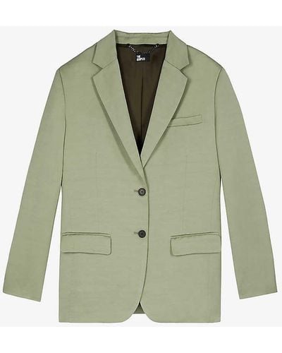 The Kooples Loose-fit Notched-collar Linen-blend Jacket - Green