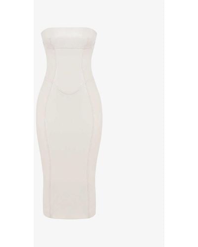 House Of Cb Camilla Strapless Pu Leather And Cotton-blend Midi Dress - White