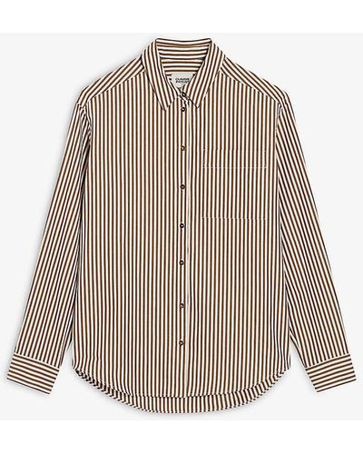 Claudie Pierlot Striped-pattern Curved-hem Cotton Shirt - Natural