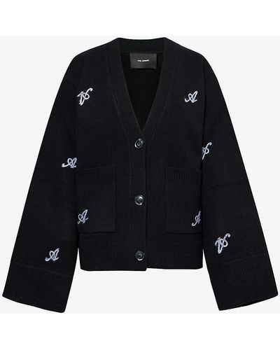 Axel Arigato Archive Monogram-embroidered Relaxed-fit Wool-knit Cardigan - Black