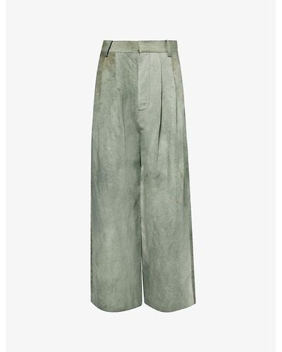 Uma Wang Paella Distressed Relaxed-fit High-rise Linen And Cotton-blend Pants - Green