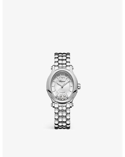 Chopard 278602-3002 Happy Sport Oval Stainless Steel And Diamond Watch - White