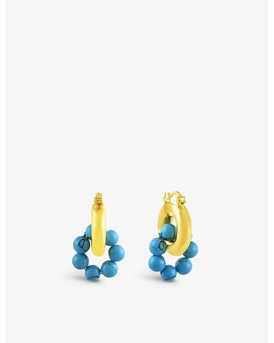 Shyla Sura 22ct Yellow Gold-plated Sterling Silver And Pearl huggie Hoop Earrings - Blue