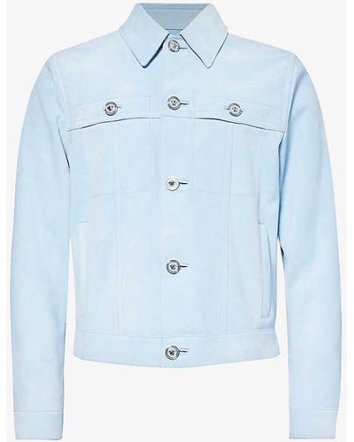 Versace Blouson Medusa-button Regular-fit Leather Jacket - Blue