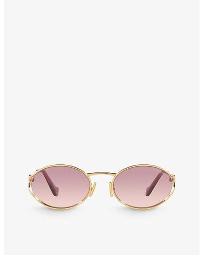 Miu Miu Mu 52ys Round-frame Tinted-lens Metal Sunglasses - Pink