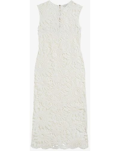 Ted Baker Corha Floral-crochet Sleeveless Cotton-blend Midi Dress - White