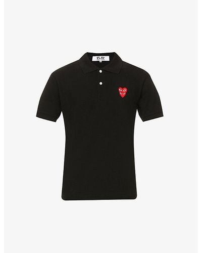 COMME DES GARÇONS PLAY Overlap Heart-print Cotton Polo Shirt X - Black