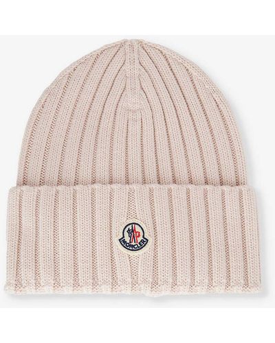 Moncler Brand-tab Ribbed Wool-knit Beanie - Natural