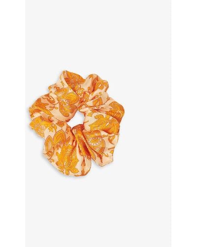 Sandro Paisley-print Silk Scrunchie - Orange