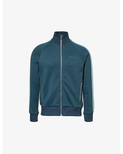 PS by Paul Smith Brand-embroidered Funnel-neck Cotton-blend Track Jacket - Blue