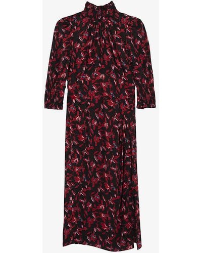 IKKS Floral-print Woven Midi Dress - Red