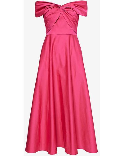Roland Mouret Asymmetric-neck Cotton-blend Stretch-poplin Midi Dress - Pink