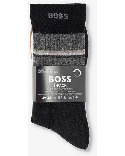 BOSS University Striped Pack Of Three Cotton-blend Socks - Black