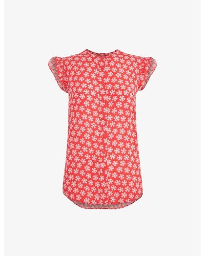 Whistles Daisy Floral-print Woven Blouse - Red