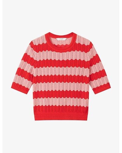 LK Bennett Cinzia Stripe-pattern Cotton-blend T-shirt - Red