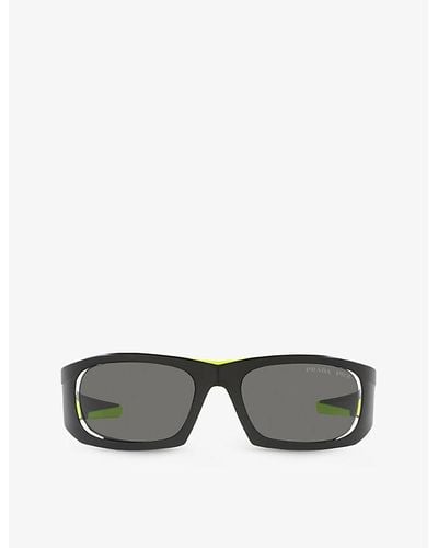 Prada Linea Rossa 8056597766319 Wraparound-frame Acetate Sunglasses - Gray