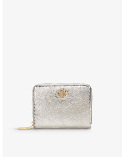 Maje Clover Logo-embellished Metallic Leather Wallet - White