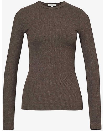 Agolde Delphi Long-sleeved Cotton-blend Jersey T-shirt - Brown