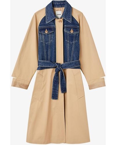 Sandro Belted Cotton And Denim Trench Coat - Blue
