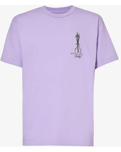 Obey Flower Sketch Graphic-print Organic Cotton-jersey T-shirt X - Purple