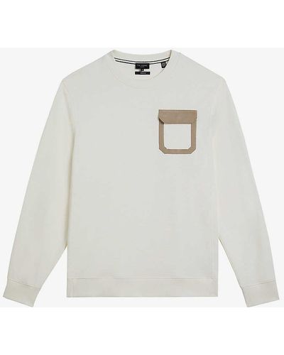 Ted Baker Escana Pocket-detail Stretch-cotton Sweatshirt - White