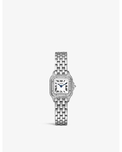 Cartier Crwjpn0019 Panthere De Mini 18ct Rhodium-plated And Diamond Quartz Watch - White