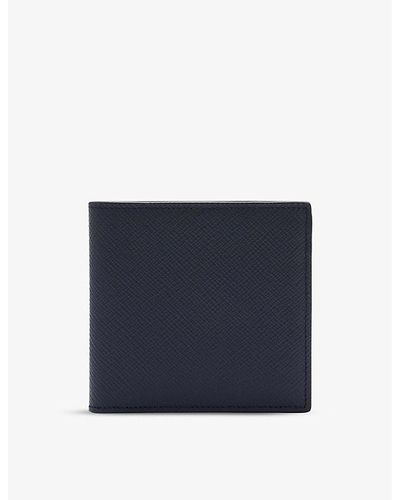 Smythson Panama Grained Leather Wallet - Blue