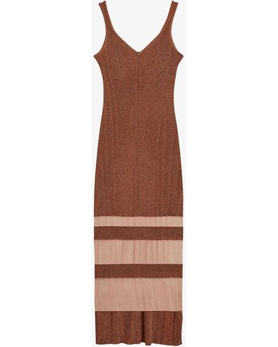 Ted Baker Kalara Metallic Striped Knitted Midi Dress - Brown