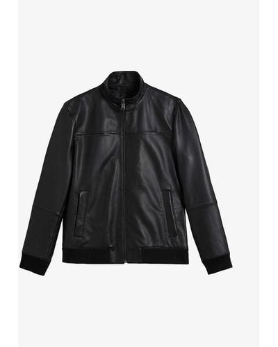 Ted Baker Dwite High-neck Leather Jacket - Black