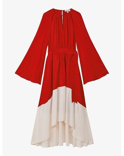 Reiss Luella Round-neck Woven Midi Dress - Red