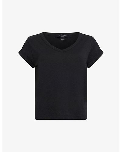 AllSaints Anna V-neck Organic-cotton T-shirt - Black