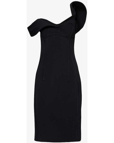 Bottega Veneta Sweetheart-neck Double-layered Wool Midi Dress - Black