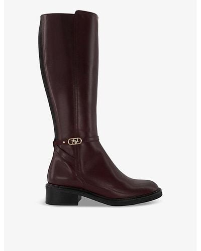 Dune Tia City Logo-badge Leather Knee-high Boots - Brown
