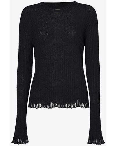 Uma Wang Distressed Cotton And Silk-blend Knitted Top - Black