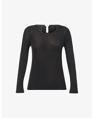 Hanro Pure Silk Long-sleeved Silk-knit Top - Black