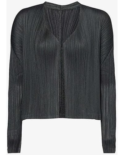 Pleats Please Issey Miyake May V-neck Knitted Cardigan - Black