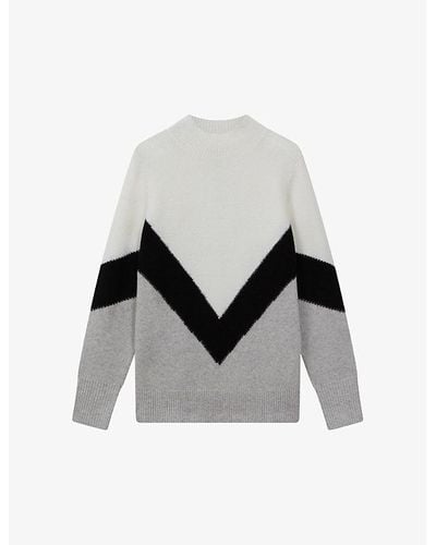 Reiss Claude Colourblock Stretch-knitted Sweater - White