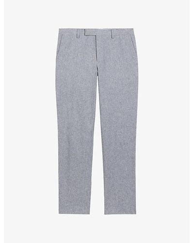 Ted Baker Frankt Pinstriped Slim-fit Stretch Cotton-blend Trousers - Grey
