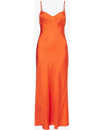 Bec & Bridge Emery V-neck Satin Midi Dress - Orange