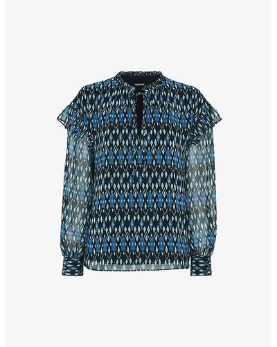 Whistles Ikat-print Crepe Blouse - Blue